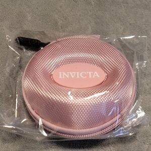 NEW Invicta Logo Pink Textured Round Single Watch Zipper Travel Case